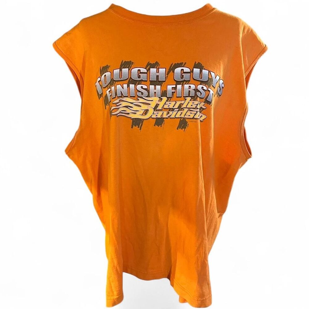 Harley Davidson 'TOUGH GUYS FINISH FIRST' '03 Myrtle Beach Orange Muscle Tank